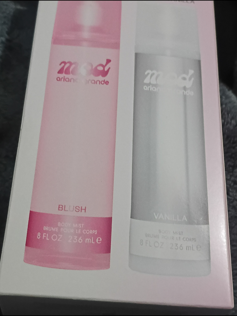 Ariana Grande Mood Body Mist Set — Blush Pink & Vanilla White Both. 8 Fl  Oz